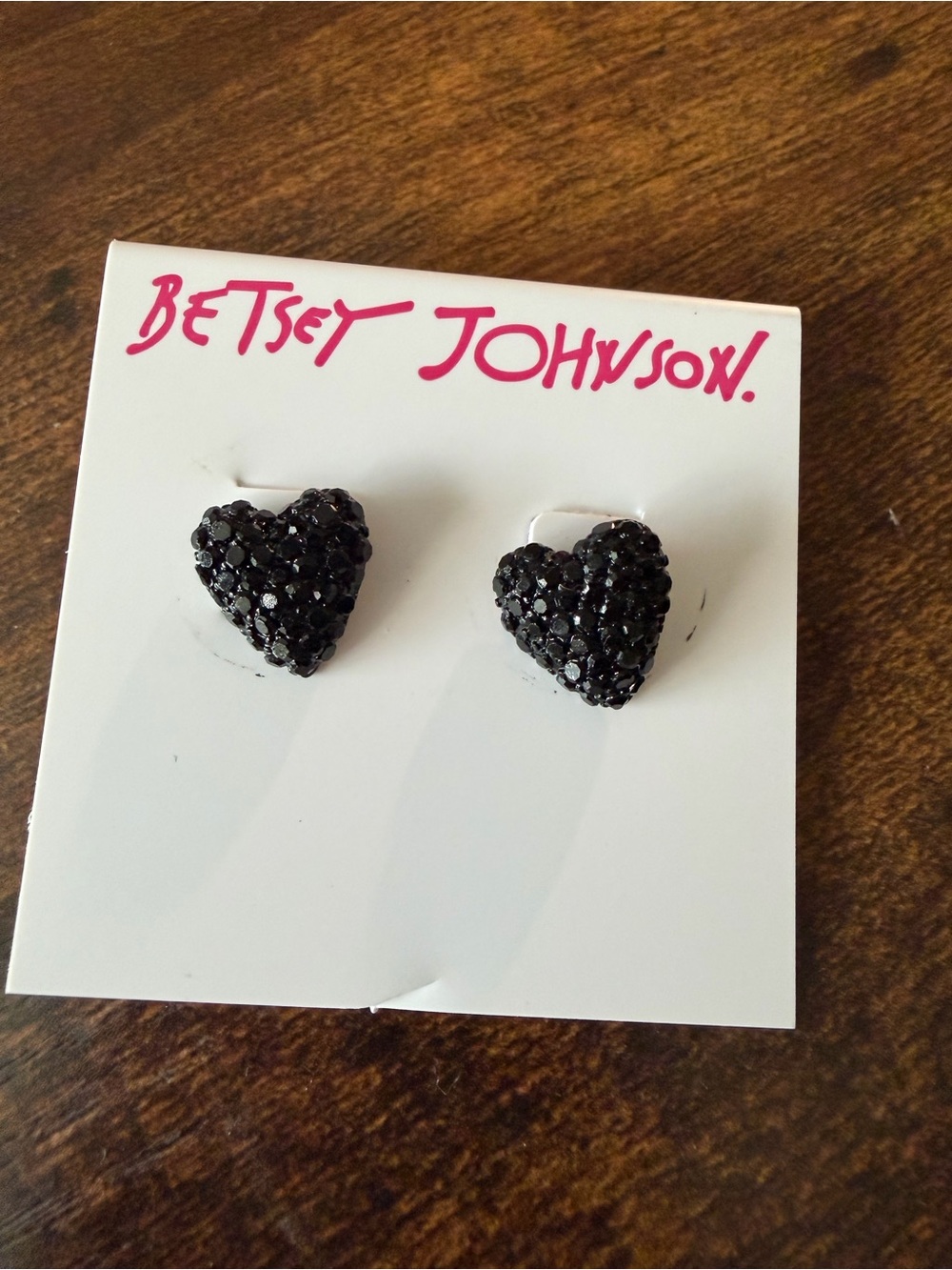 Betsey Johnson Black Pave Heart Stud Earrings. NWT - Picture 1 of 4